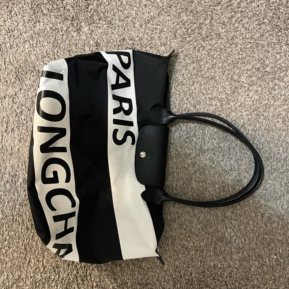 Longchamp Black and White Tote Bag